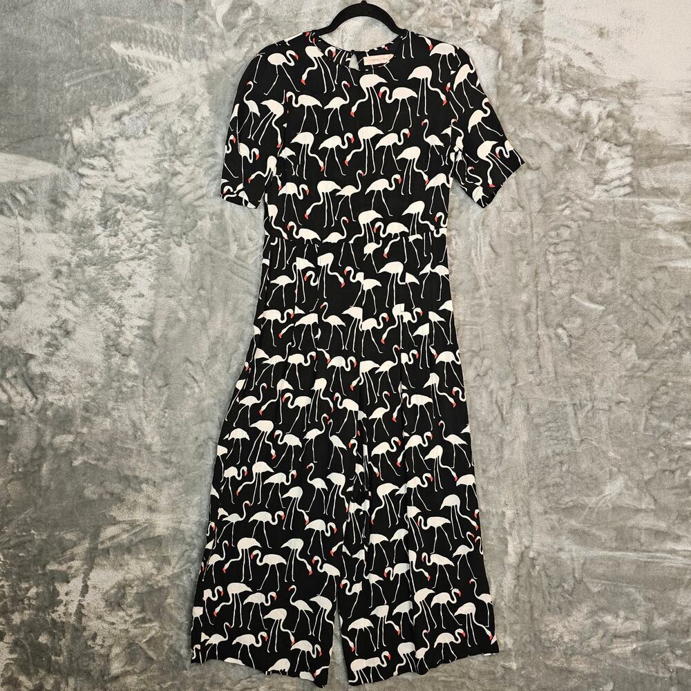 Traffic People Jumpsuit Womens Medium Black Flamingos Preppy Chic